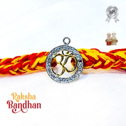 Rakva 92.5 Sterling Silver Rakhi For Brother | Om Bracelet | Rakhi for Men and Women | With Roli Chawal Tilak for Kids