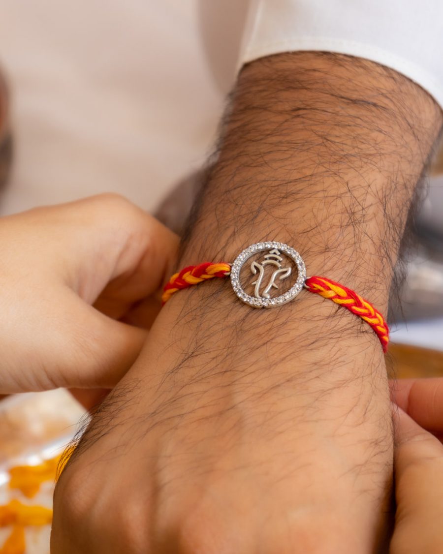 Rakva 92.5 Sterling Silver Rakhi For Brother | Ganesh ji Bracelet | Rakhi for Men and Women | With Roli Chawal Tilak for Kids