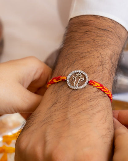 Rakva 92.5 Sterling Silver Rakhi For Brother | Ganesh ji Bracelet | Rakhi for Men and Women | With Roli Chawal Tilak for Kids