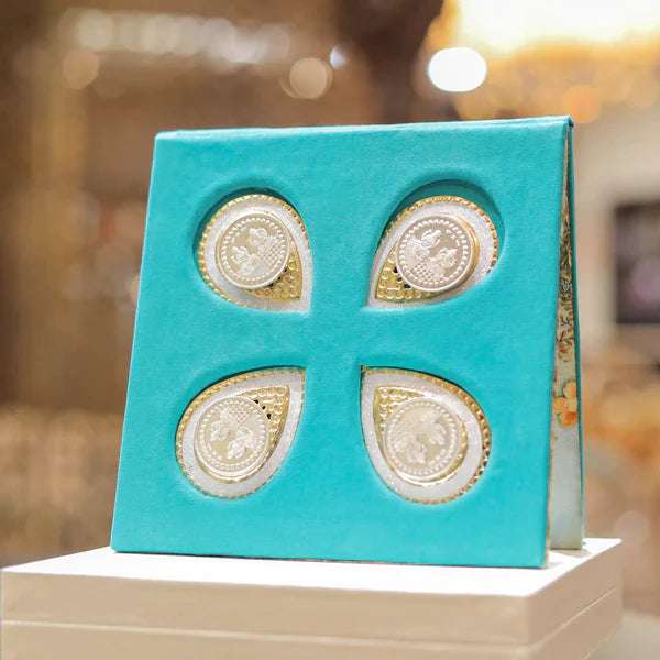 999.9 Purity Ganesh Lakshmi ji Silver Coins With Gift Wrap For Birthday and Marriage Anniversary( Pack Of 4 ) 20 gram silver coin Rakva