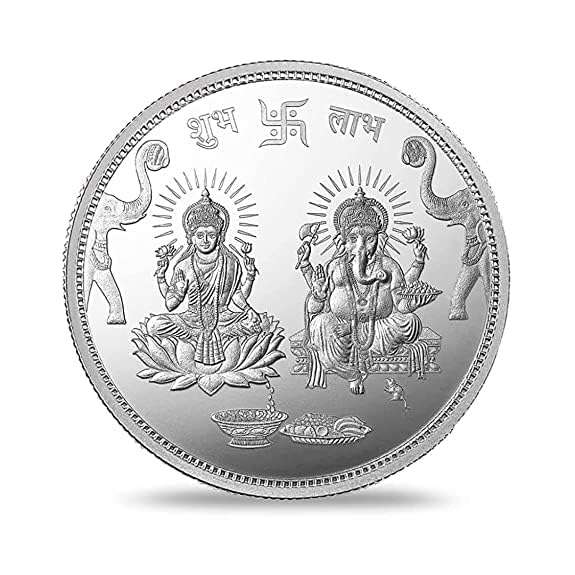 999.9 Purity Ganesh Lakshmi ji Silver Coins With Gift Wrap For Diwali ( Pack Of 2) 10 gram silver coin Rakva