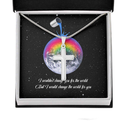 Awareness Necklace: I Would Change The World For You V1, Meaningful Autism Message Card Cross Necklace Rakva