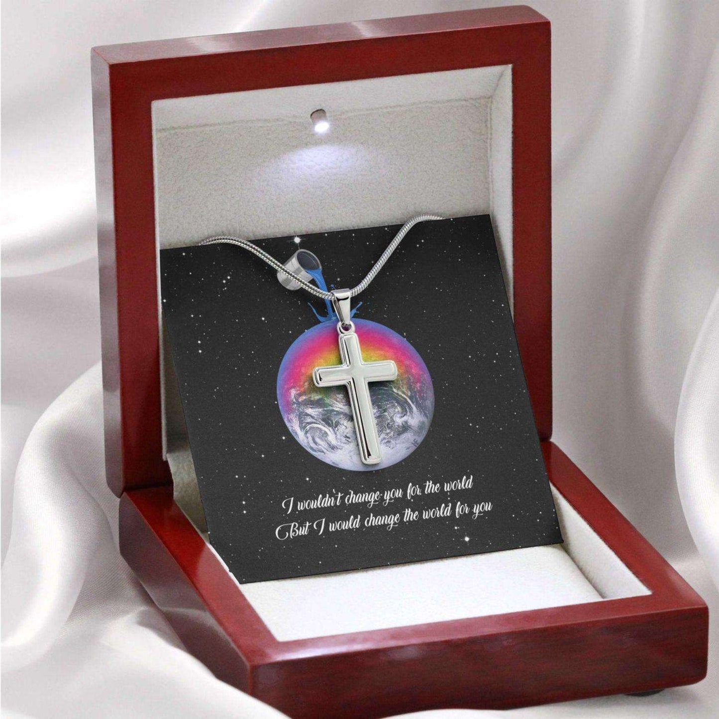 Awareness Necklace: I Would Change The World For You V1, Meaningful Autism Message Card Cross Necklace Rakva