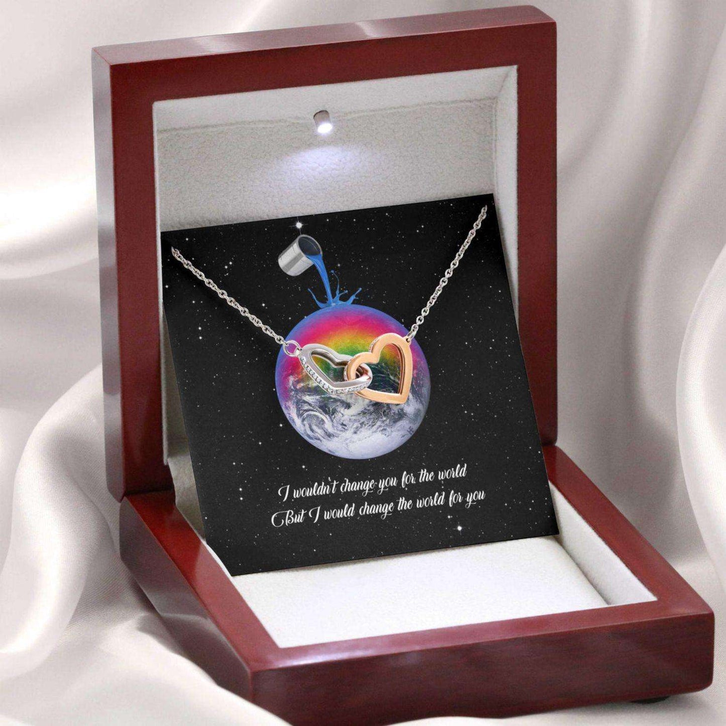 Awareness Necklace: I Would Change The World For You V1, Meaningful Autism Message Card Hearts Necklace Rakva