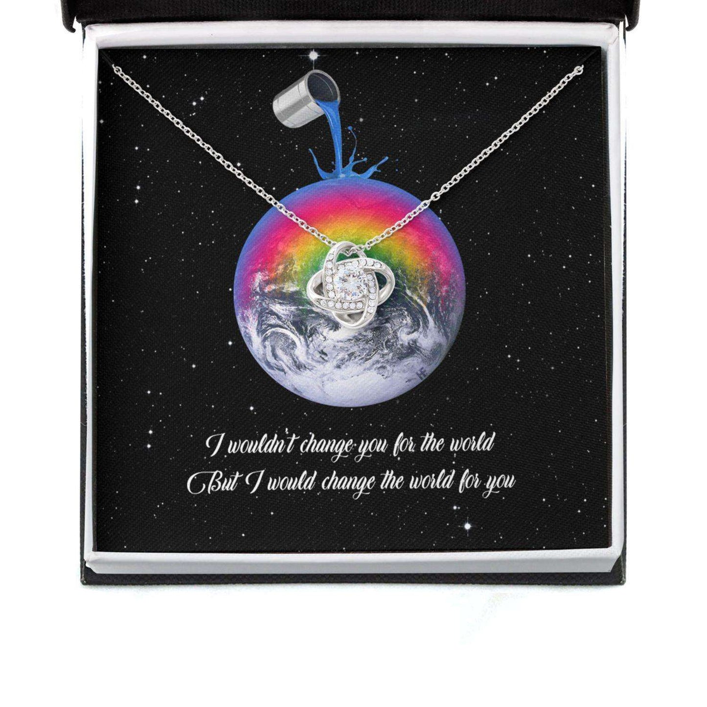 Awareness Necklace: I Would Change The World For You V1, Meaningful Autism Message Card Love Knot Necklace Rakva