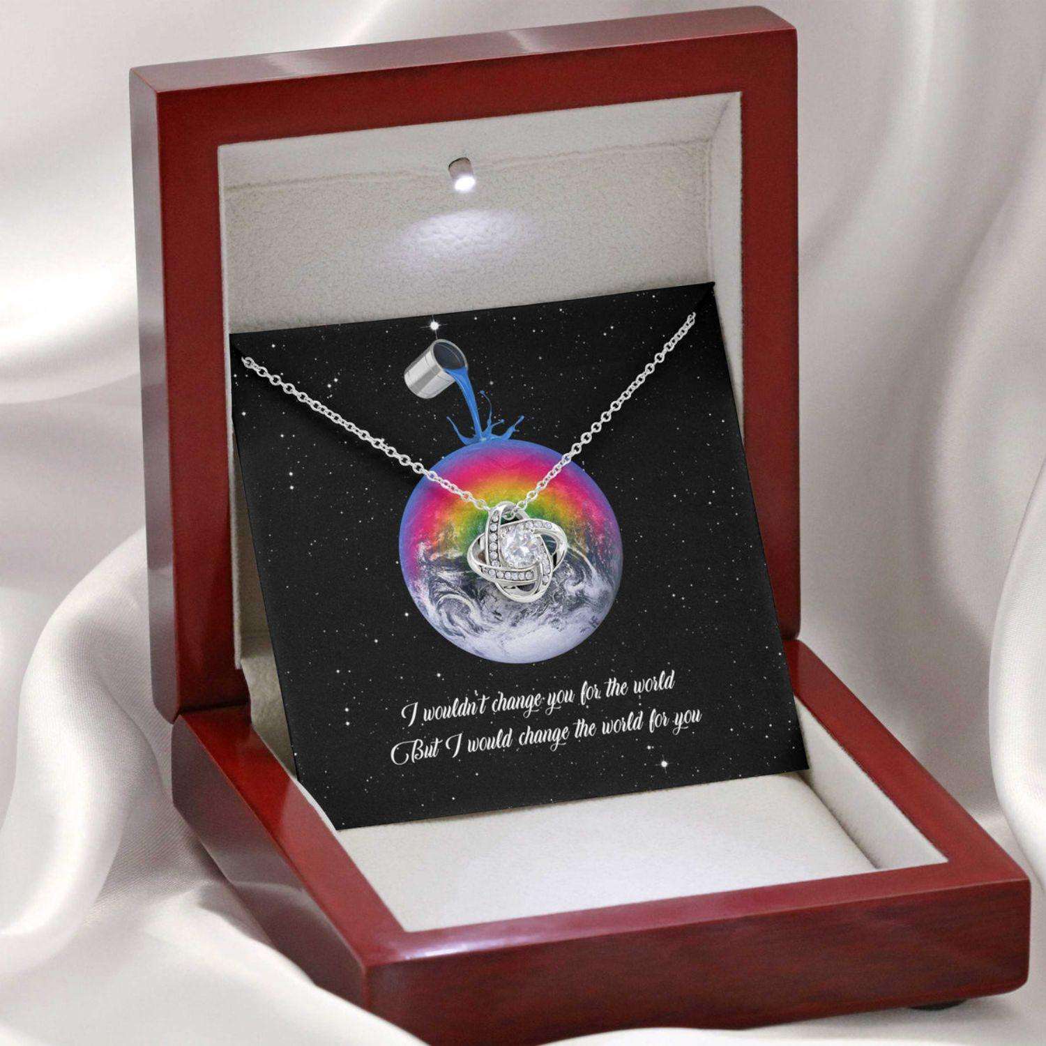 Awareness Necklace: I Would Change The World For You V1, Meaningful Autism Message Card Love Knot Necklace Rakva