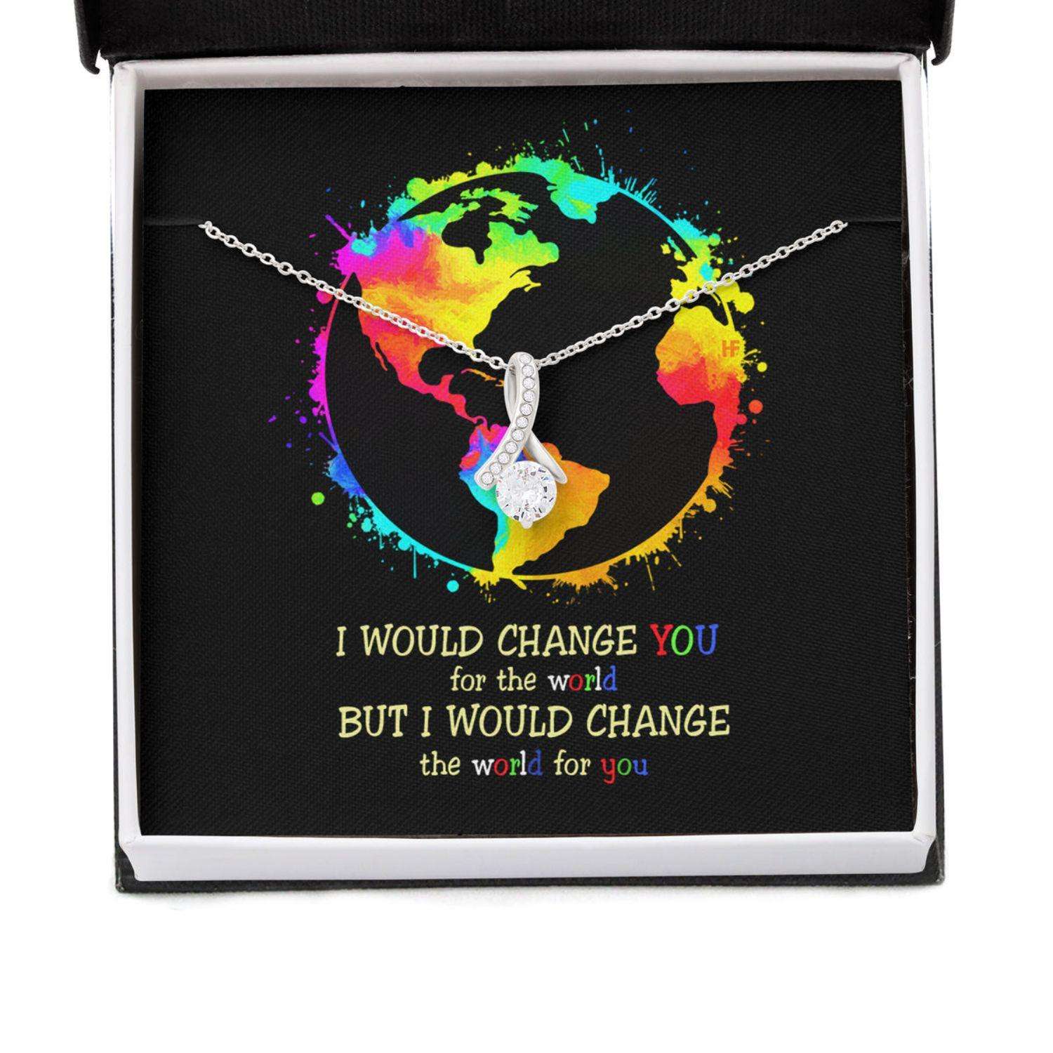 Awareness Necklace: I Would Change The World For You V2, Meaningful Autism Message Card Beauty Necklace Rakva