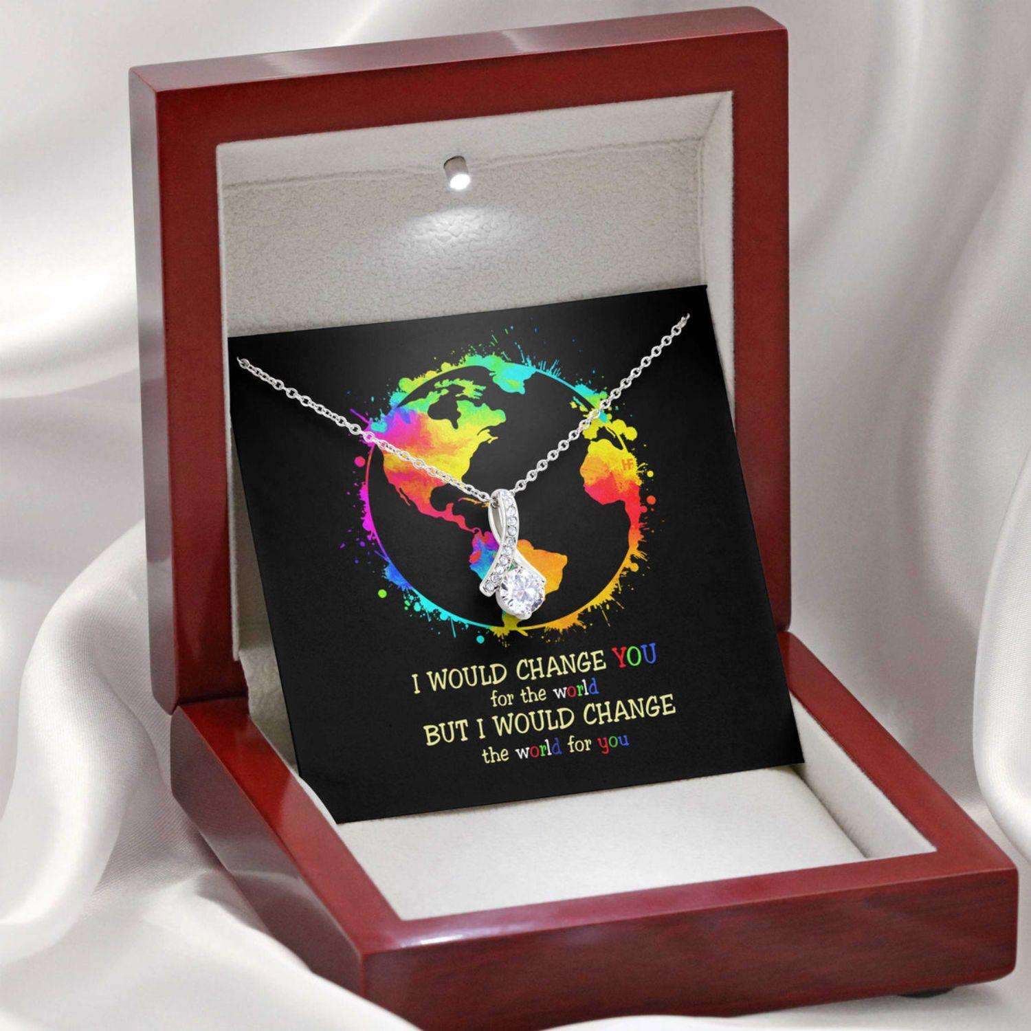 Awareness Necklace: I Would Change The World For You V2, Meaningful Autism Message Card Beauty Necklace Rakva