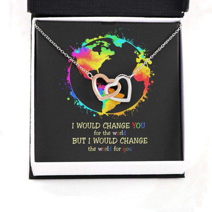 Awareness Necklace: I Would Change The World For You V2, Meaningful Autism Message Card Hearts Necklace Rakva