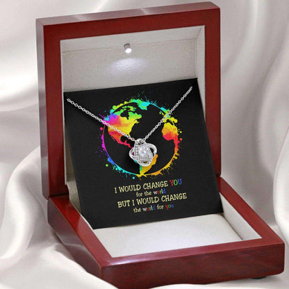 Awareness Necklace: I Would Change The World For You V2, Meaningful Autism Message Card Love Knot Necklace Rakva