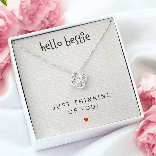 Best Friend Necklace, Hello Bestie Just Thinking Of You Love Knot Necklace Friendship Day Rakva