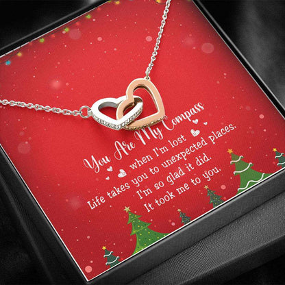 Best Friend Necklace, You Are My Compass “ Interlocking Hearts Necklace Gifts For Friend Rakva