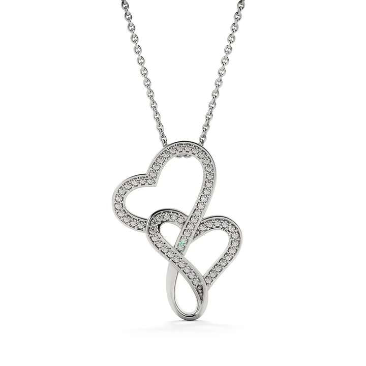 Best Gift Idea For Wife - 925 Sterling Silver Double Hearts Pendant For Karwa Chauth Rakva