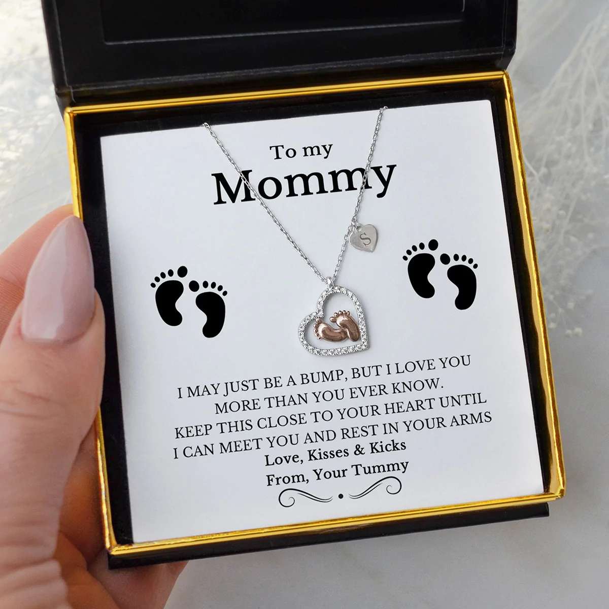 Best Heart Gift For Mom To Be - Baby Feet Heart 925 Sterling Silver Pendant Gift Set Gifts For Mom To Be (Future Mom) Rakva