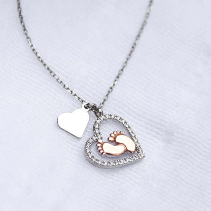 Best Mom To Be Gift Idea - Baby Footstep In Heart Pure Silver Necklace Gift Set Gifts For Mom To Be (Future Mom) Rakva