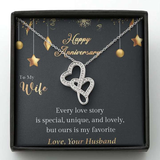 Best Silver Anniversary Gift For Wife - 925 Sterling Silver Double Hearts Pendant For Karwa Chauth Rakva