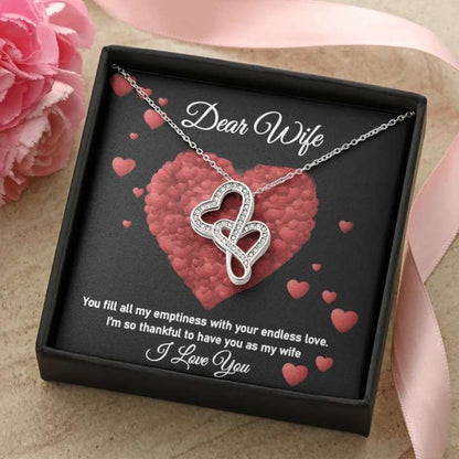 Best Silver Gift For Wife - 925 Sterling Silver Double Heart Pendant Gift Box For Karwa Chauth Rakva