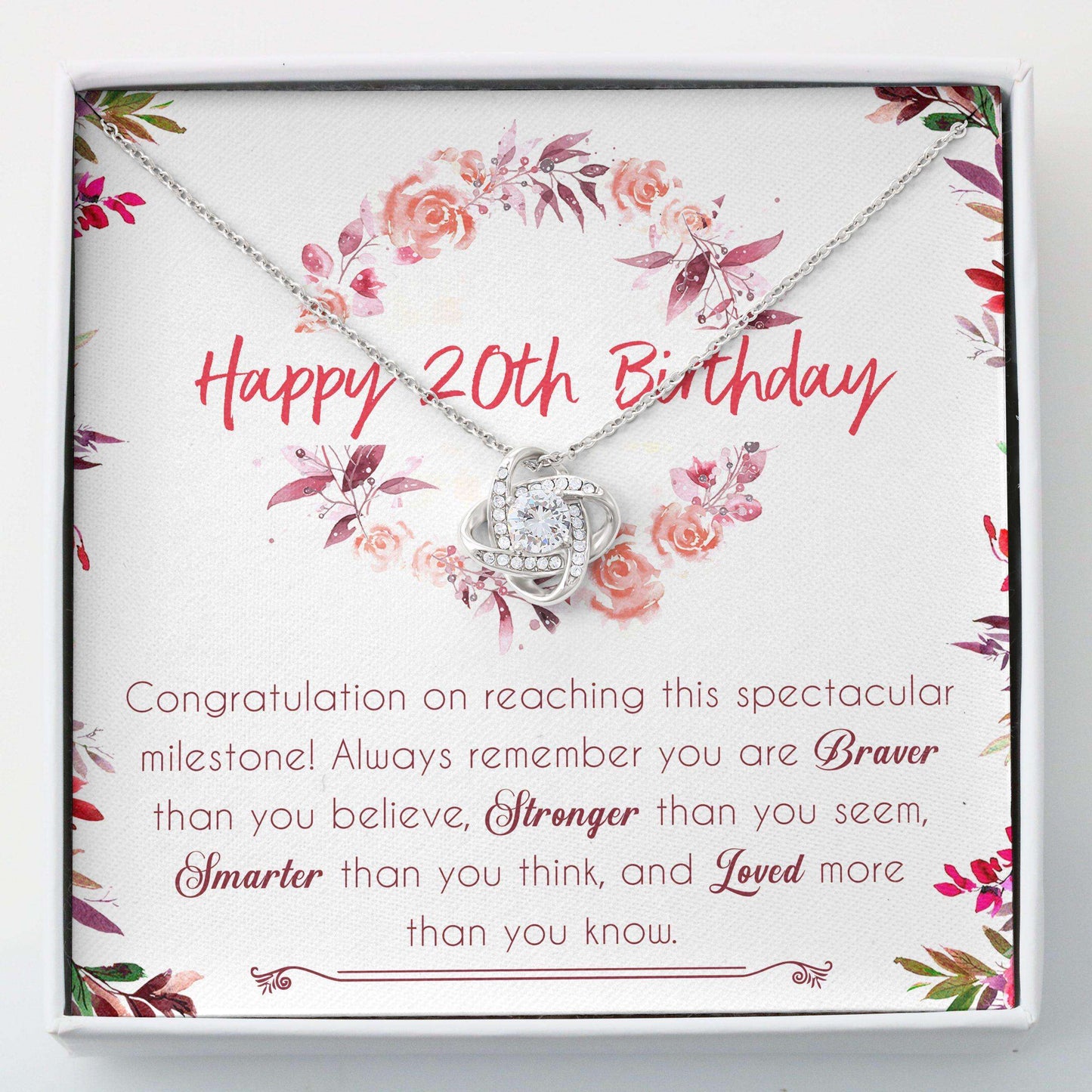 Birthday Necklace, Love Knots Necklace “ Happy 20Th Birthday Necklace Gifts Dughter's Day Rakva