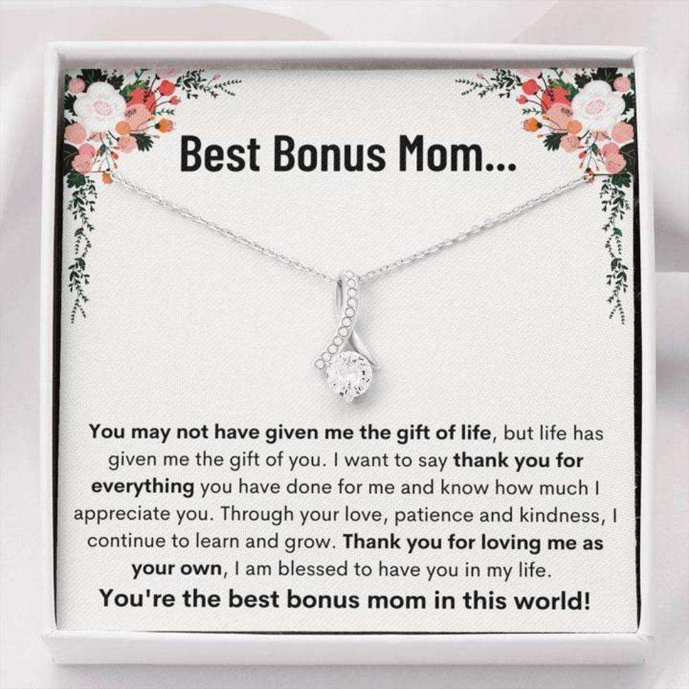 Bonus Mom Necklace, Best Bonus Mom Œlearn And Grow” Alluring Beauty Necklace Gift Gifts for Mother (Mom) Rakva