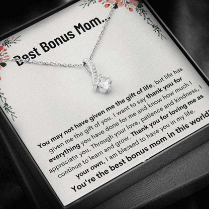 Bonus Mom Necklace, Best Bonus Mom Œlearn And Grow” Alluring Beauty Necklace Gift Gifts for Mother (Mom) Rakva