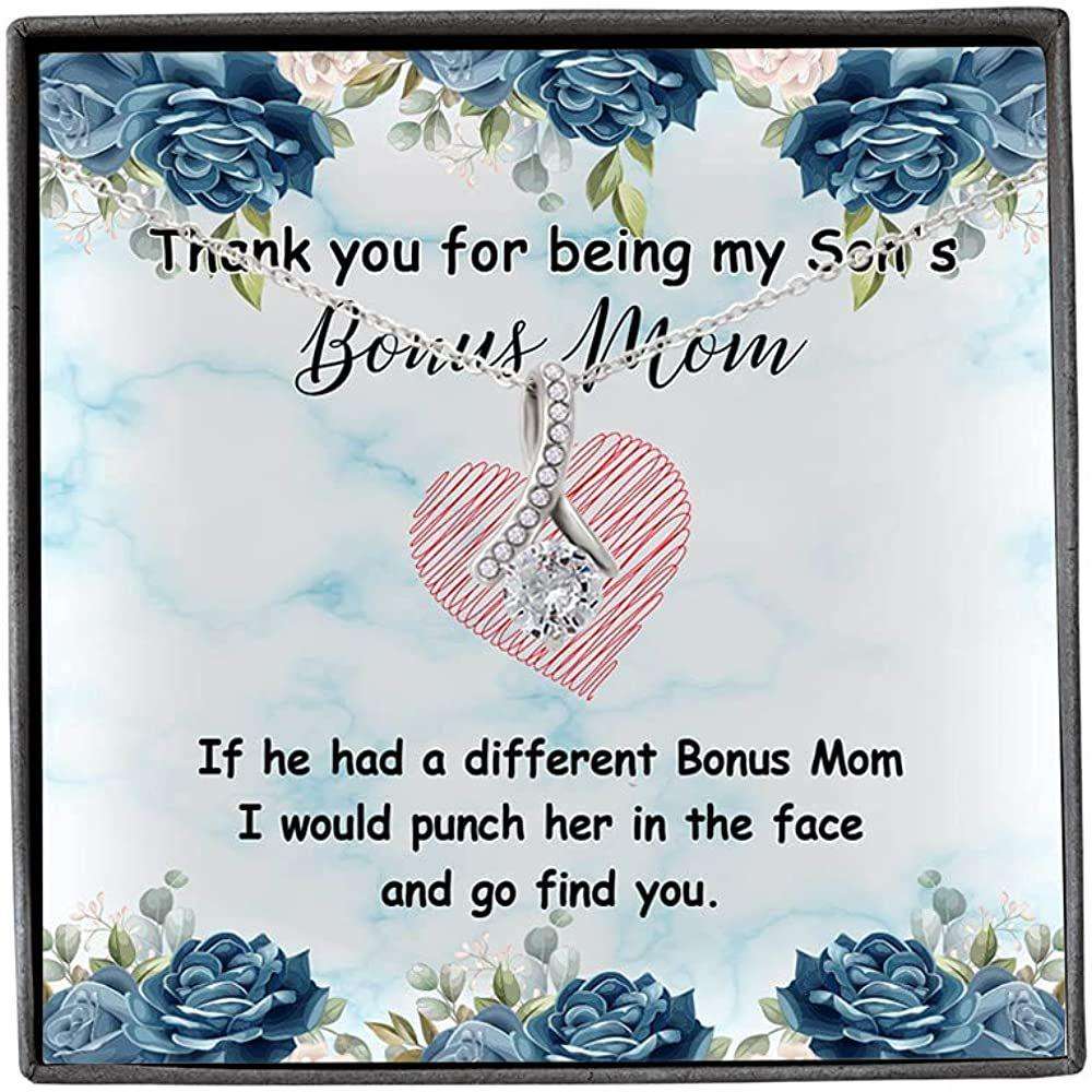 Bonus Mom Necklace, To Bonus Mom Necklace Gift, Thank You For Being My Son’S, Step Mom Necklace Gifts for Mother (Mom) Rakva