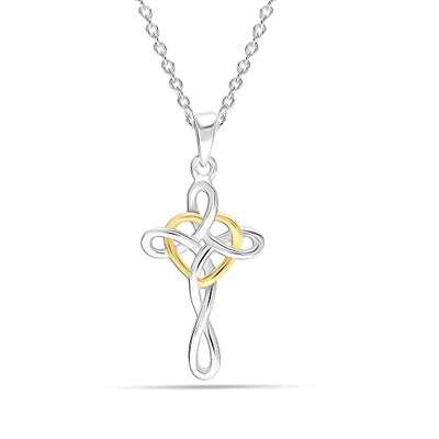 Boundless Love: 925 Sterling Silver Two-Tone Celtic Knot Cross Infinity Heart Love Pendant Necklace - Captivating Design for Teen Women (18" Chain) For Self Rakva