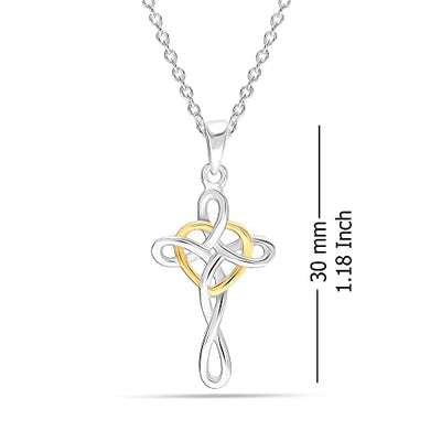 Boundless Love: 925 Sterling Silver Two-Tone Celtic Knot Cross Infinity Heart Love Pendant Necklace - Captivating Design for Teen Women (18" Chain) For Self Rakva