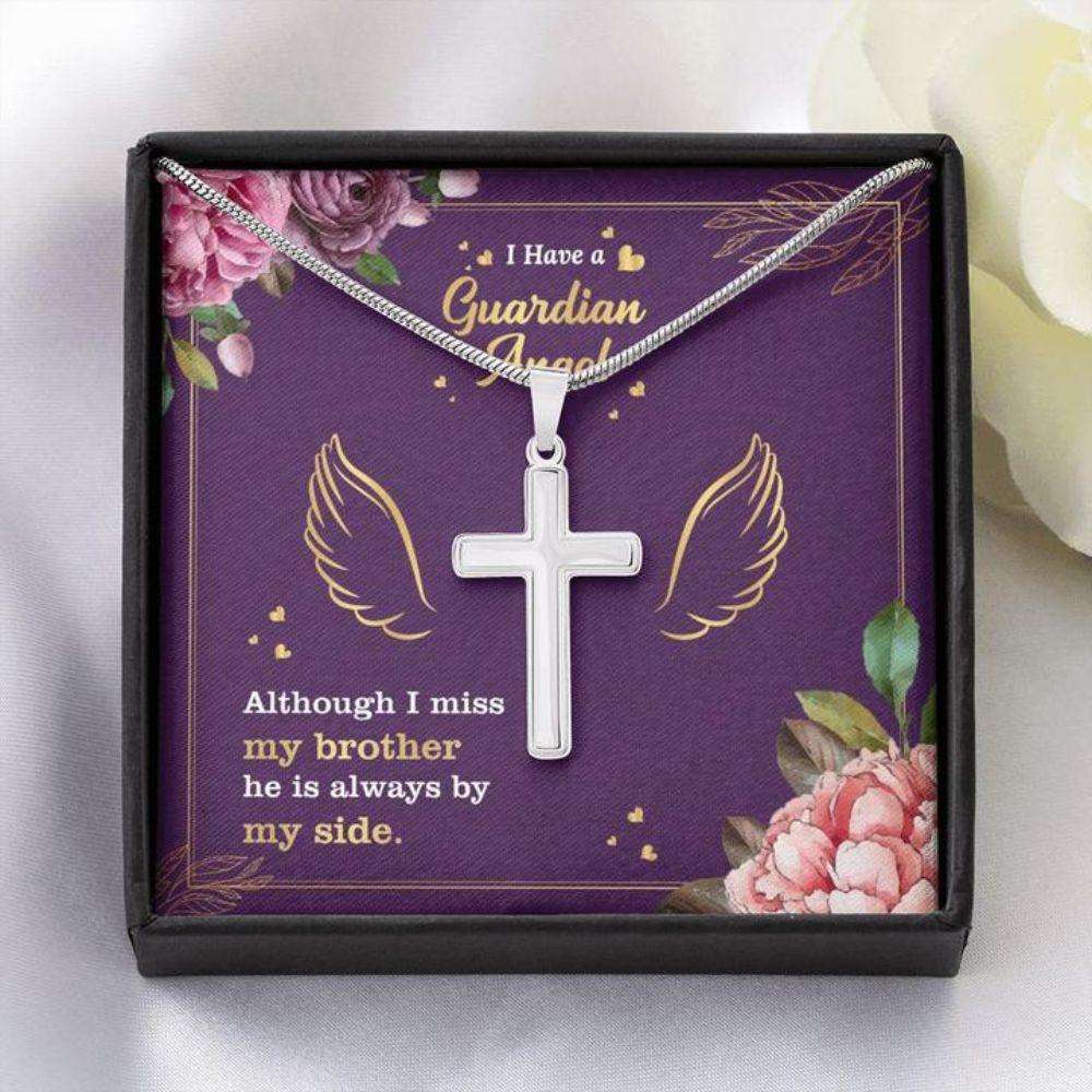 Brother Memorial Necklace “ Brother Guardian Angel “ Forever Faithful Cross Necklace “ Gift Necklace Message Card Rakva