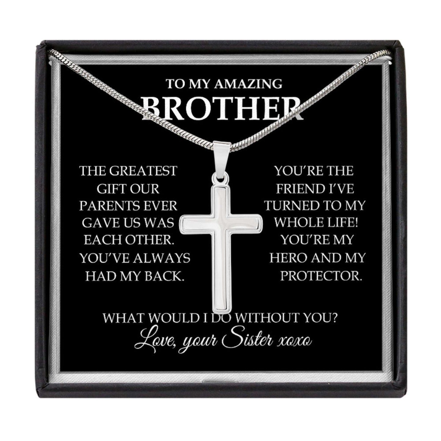 Brother Necklace, Brother Gift From Sister Cross Necklace “ Brother You Are My Hero Gifts For Brother Rakva