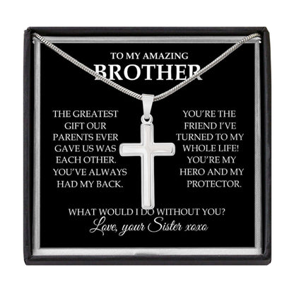 Brother Necklace, Brother Gift From Sister Cross Necklace “ Brother You Are My Hero Gifts For Brother Rakva