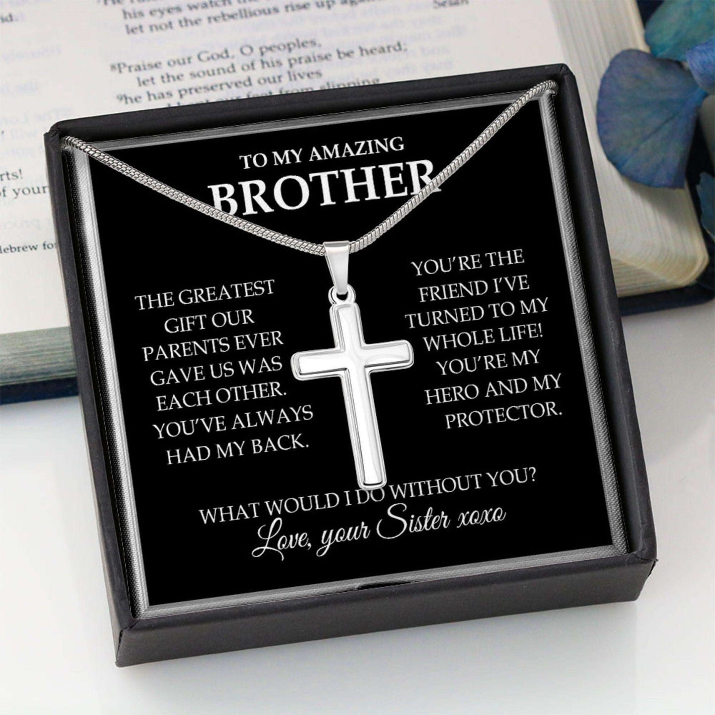 Brother Necklace, Brother Gift From Sister Cross Necklace “ Brother You Are My Hero Gifts For Brother Rakva