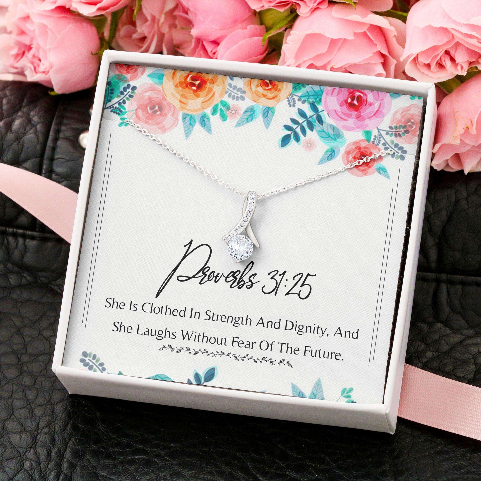 Cancer Patient Necklace, Alluring Beauty Necklace “ Proverbs 31 25 Gifts For Cancer Patient Necklace Rakva