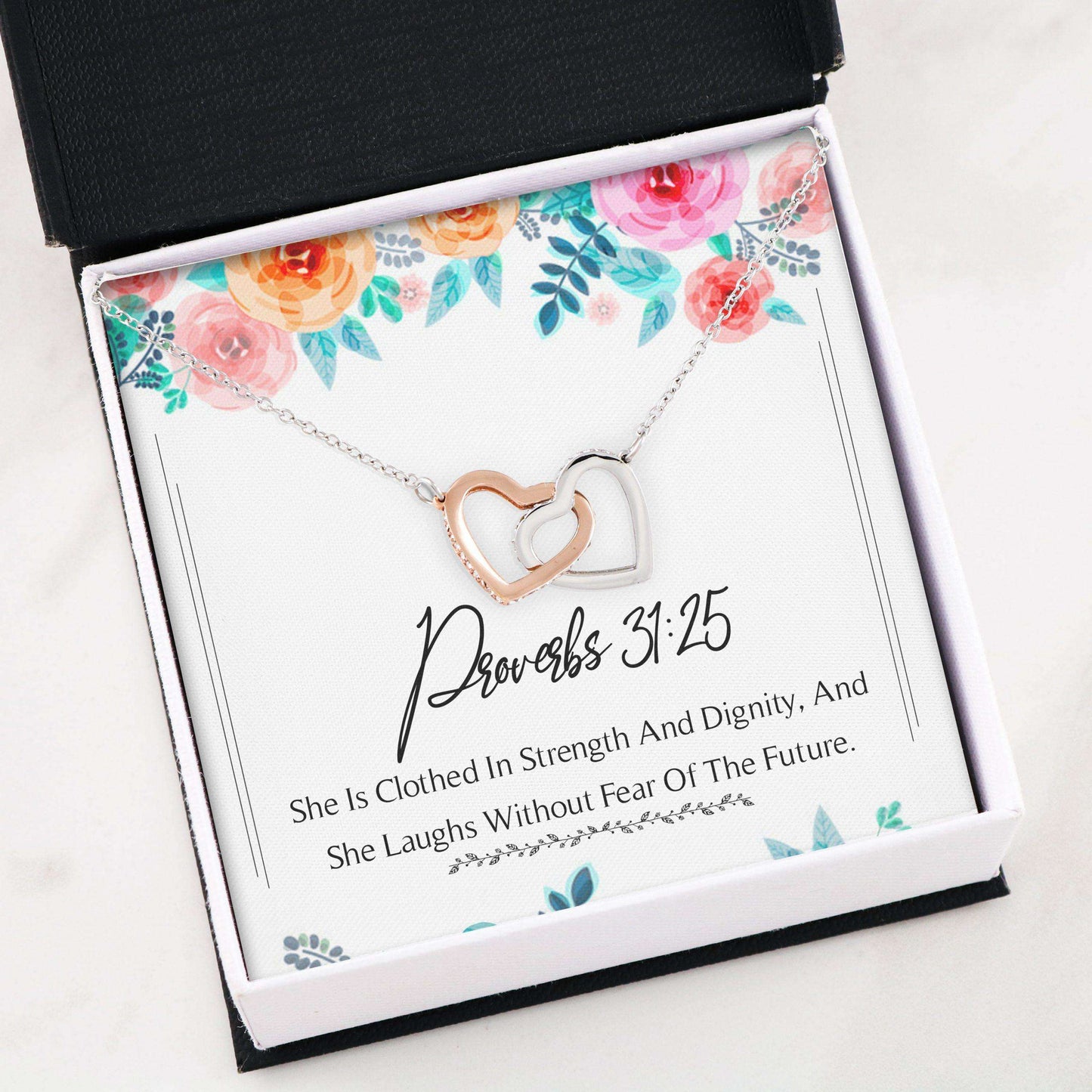 Cancer Patient Necklace, Interlocking Hearts Necklace “ Proverbs 31 25 Gifts For Cancer Patient Necklace Rakva