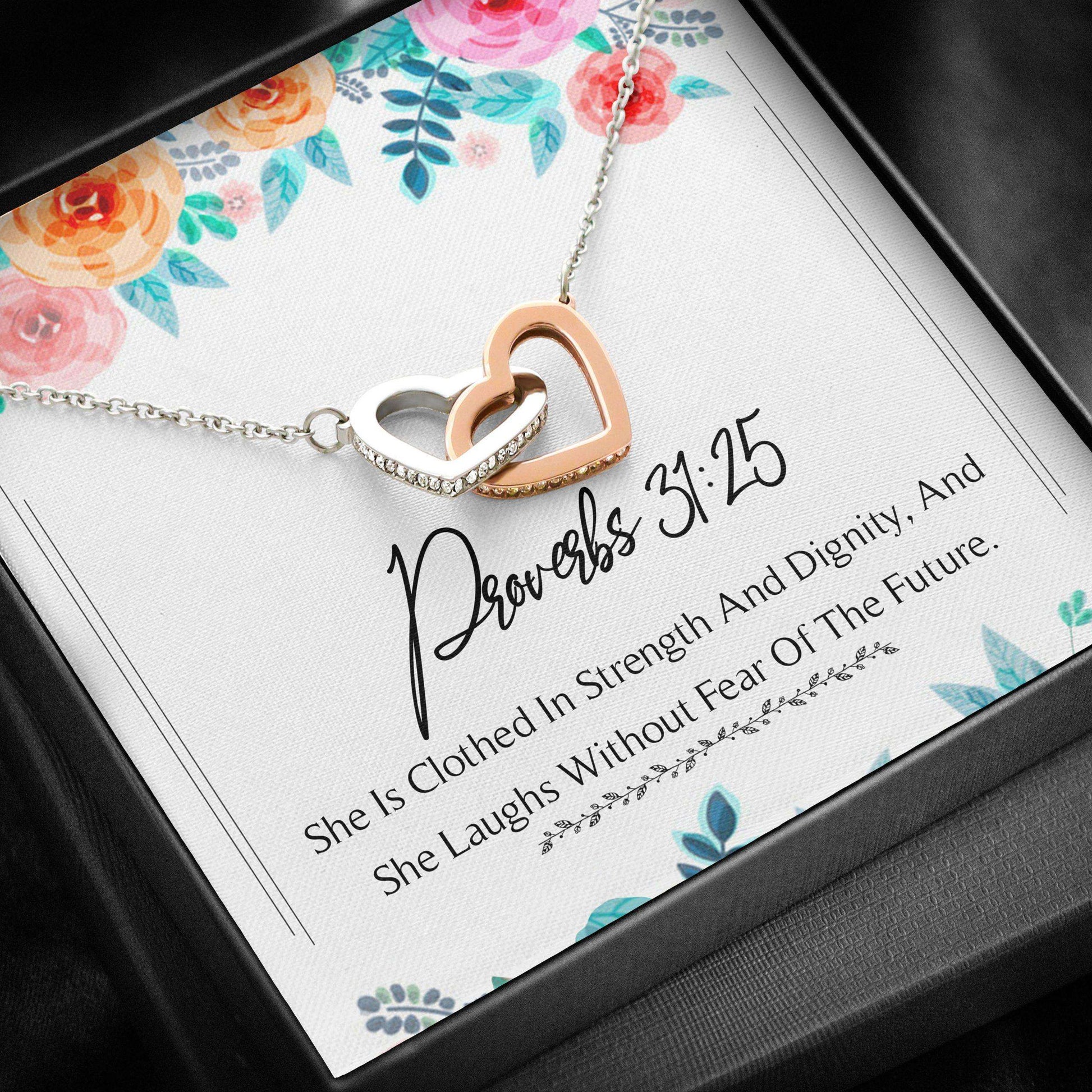 Cancer Patient Necklace, Interlocking Hearts Necklace “ Proverbs 31 25 Gifts For Cancer Patient Necklace Rakva