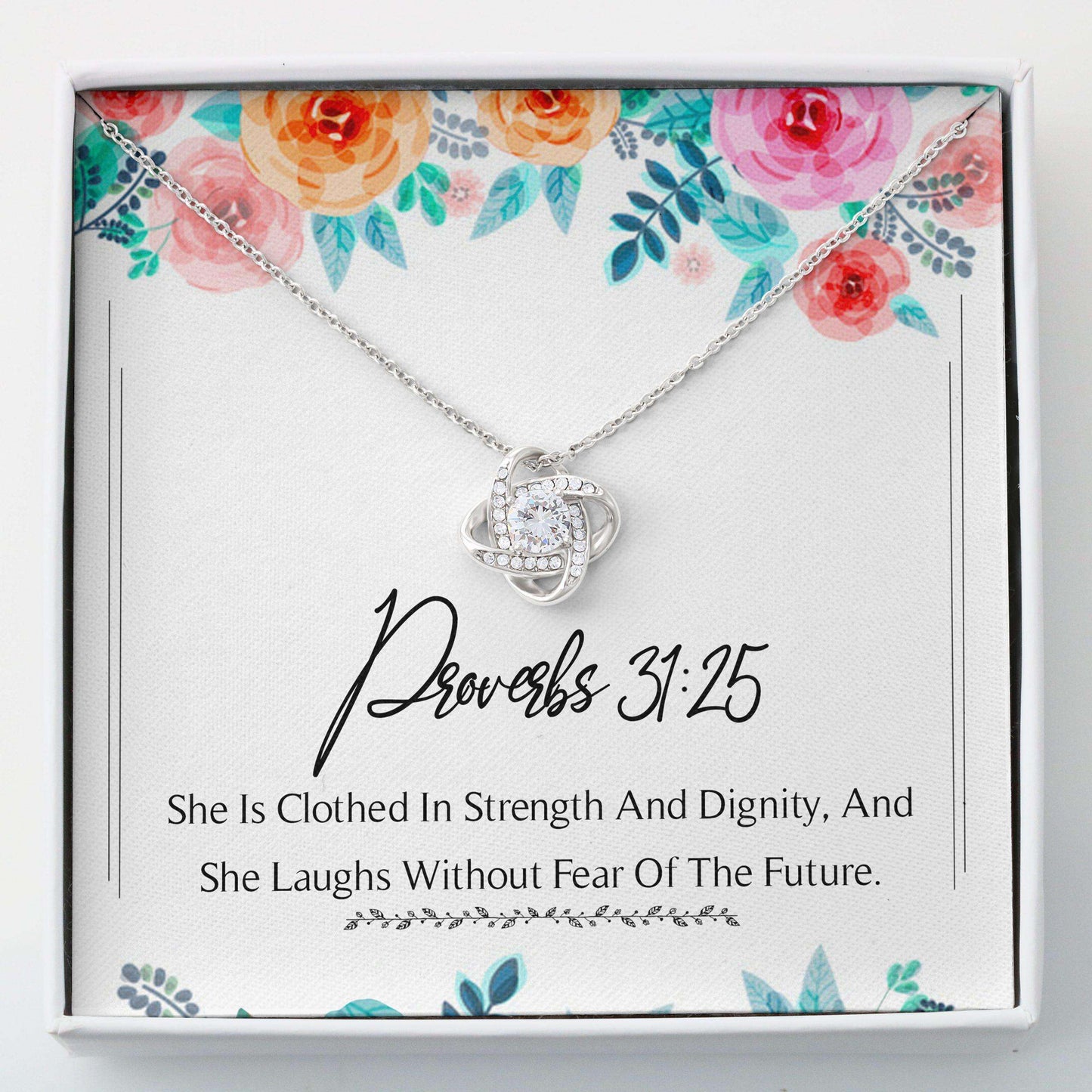 Cancer Patient Necklace, Love Knots Necklace “ Proverbs 31 25 Gifts For Cancer Patient Necklace Rakva