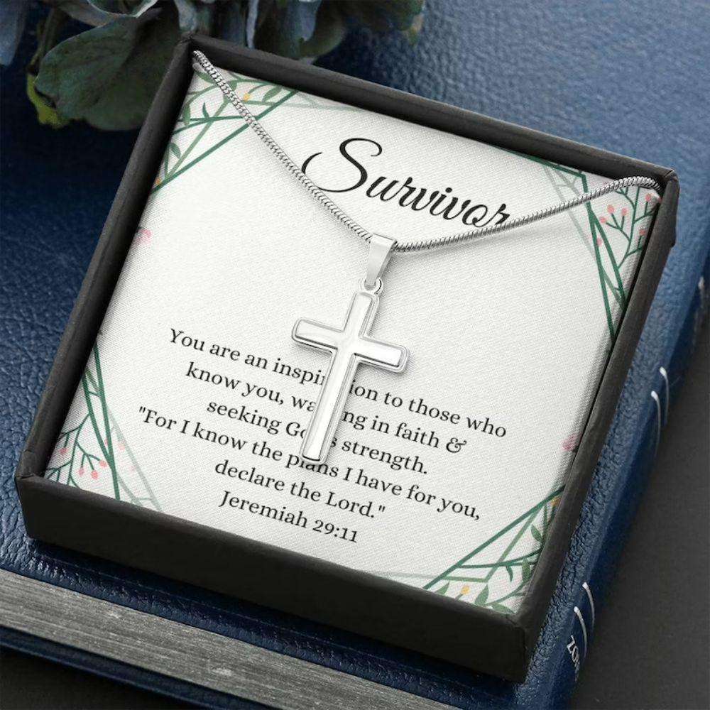 Cancer Survivor Necklace, Gift For Cancer Patient, Breast Cancer Survivor Necklace Gift With Bible Rakva