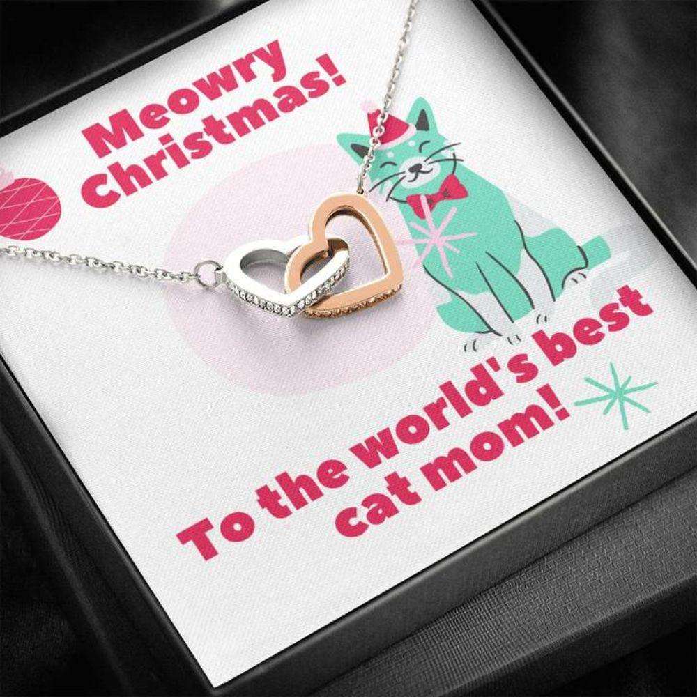 Cat Mom Necklace, Happy Holidays To A Cool Cat Christmas Heart Necklace Gifts For Friend Rakva