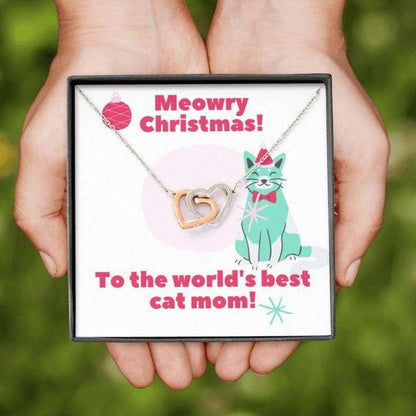 Cat Mom Necklace, Happy Holidays To A Cool Cat Christmas Heart Necklace Gifts For Friend Rakva