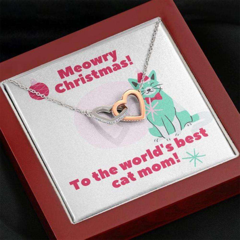 Cat Mom Necklace, Happy Holidays To A Cool Cat Christmas Heart Necklace Gifts For Friend Rakva