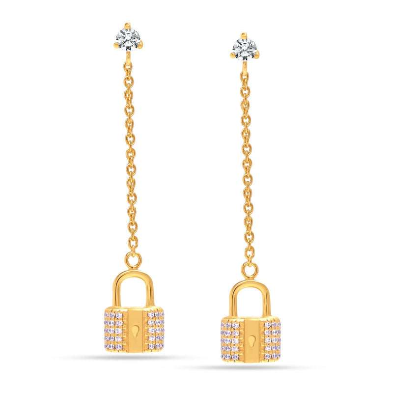 Chic & Charming: 925 Sterling Silver 14K Gold Plated Delicate Lock Cute Tiny Earrings - Perfect for Women and Teens For Self Rakva