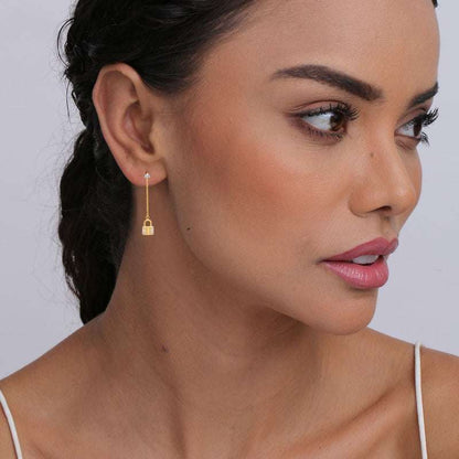 Chic & Charming: 925 Sterling Silver 14K Gold Plated Delicate Lock Cute Tiny Earrings - Perfect for Women and Teens For Self Rakva