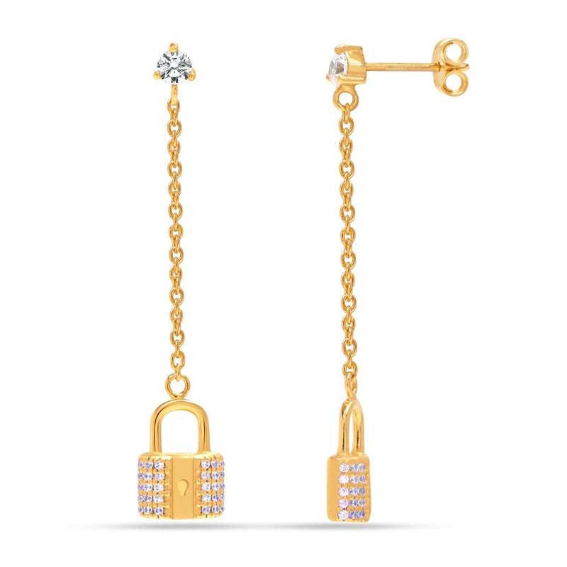 Chic & Charming: 925 Sterling Silver 14K Gold Plated Delicate Lock Cute Tiny Earrings - Perfect for Women and Teens For Self Rakva