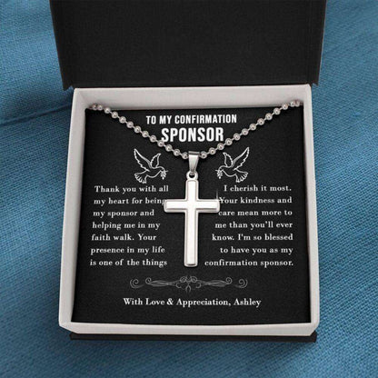 Confirmation Sponsor Necklace Gift For Men, Sponsor Confirmation Ball Cross Necklace Gifts, Thank You Gifts For Male Sponsors Rakva