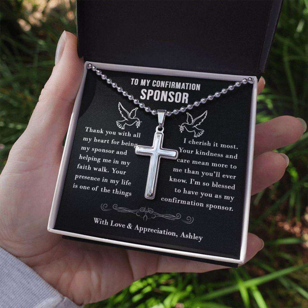 Confirmation Sponsor Necklace Gift For Men, Sponsor Confirmation Ball Cross Necklace Gifts, Thank You Gifts For Male Sponsors Rakva