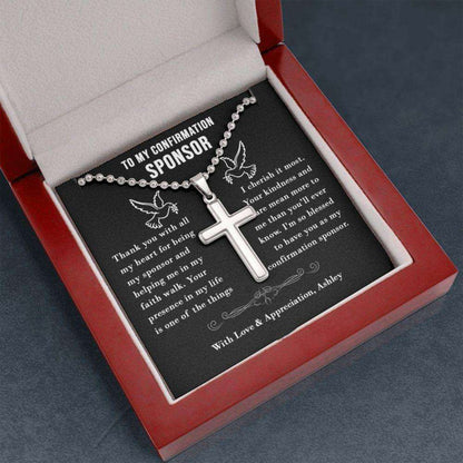 Confirmation Sponsor Necklace Gift For Men, Sponsor Confirmation Ball Cross Necklace Gifts, Thank You Gifts For Male Sponsors Rakva