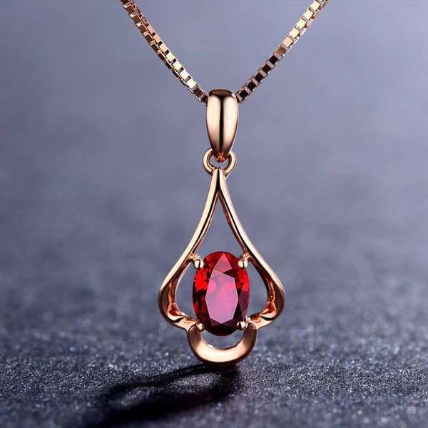 Crimson Elegance: Rose Gold Red Crystal Necklace with 925 Sterling Silver Pendant Set For Self Rakva