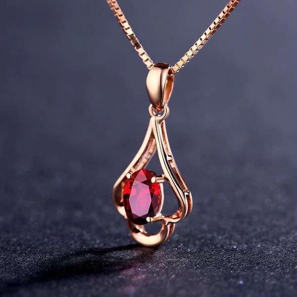 Crimson Elegance: Rose Gold Red Crystal Necklace with 925 Sterling Silver Pendant Set For Self Rakva