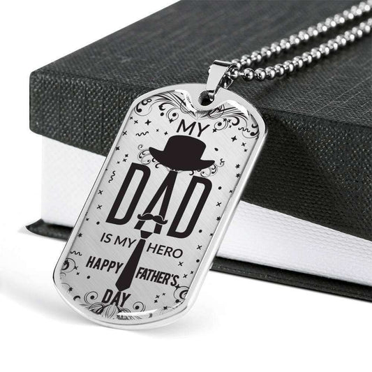 Dad Dog Tag Custom Picture Father’S Day Gift, Dad Is My Hero Dog Tag Military Chain Necklace For Dad Dog Tag Father's Day Rakva
