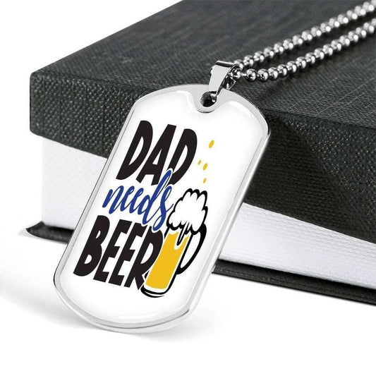 Dad Dog Tag Custom Picture Father’S Day Gift, Dad Needs Beer Funny Dog Tag Military Chain Necklace For Dad Dog Tag Father's Day Rakva