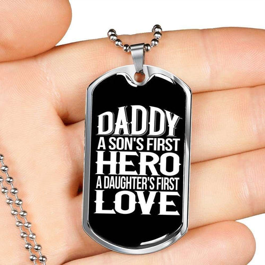 Dad Dog Tag Custom Picture Father’S Day Gift, Daddy Is Son’S First Hero Dog Tag Military Chain Necklace For Dad Dog Tag Father's Day Rakva